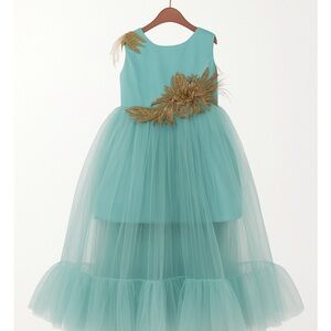 Elegant Teal and Gold Kids Costume Dress